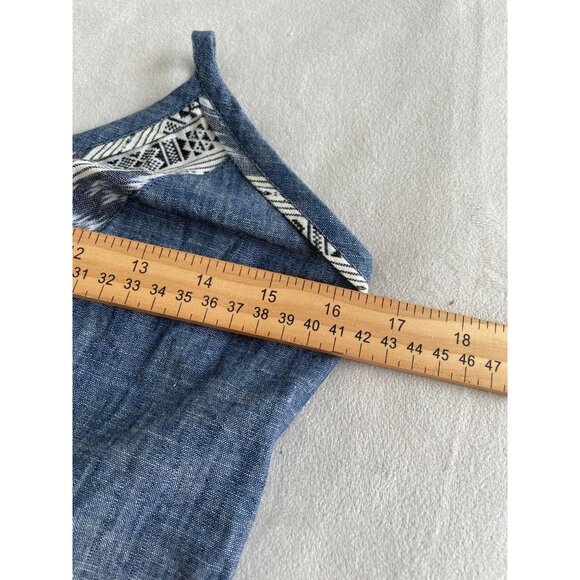 Anthropologie Vintage-Inspired Y2K Navy & Ivory Boho Tribal Print Dress Halter N - Picture 12 of 16